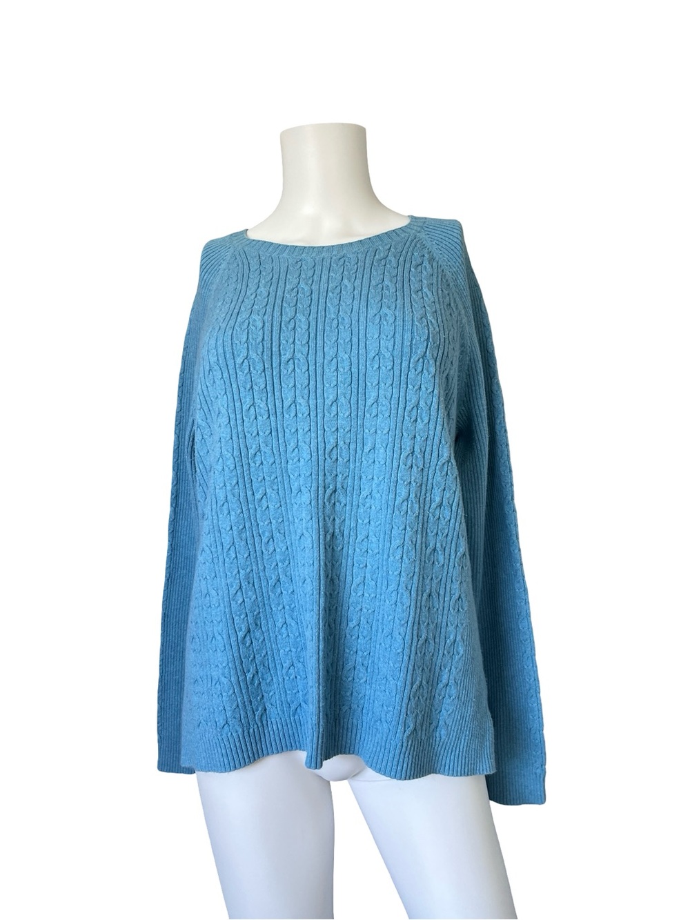 Eddie Bauer Blue Cable Knit Sweater Crew Neck Pullover Womens Size XL